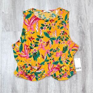 1X NWT Vibrant Yellow Floral Sleeveless Front Twist Crop Top